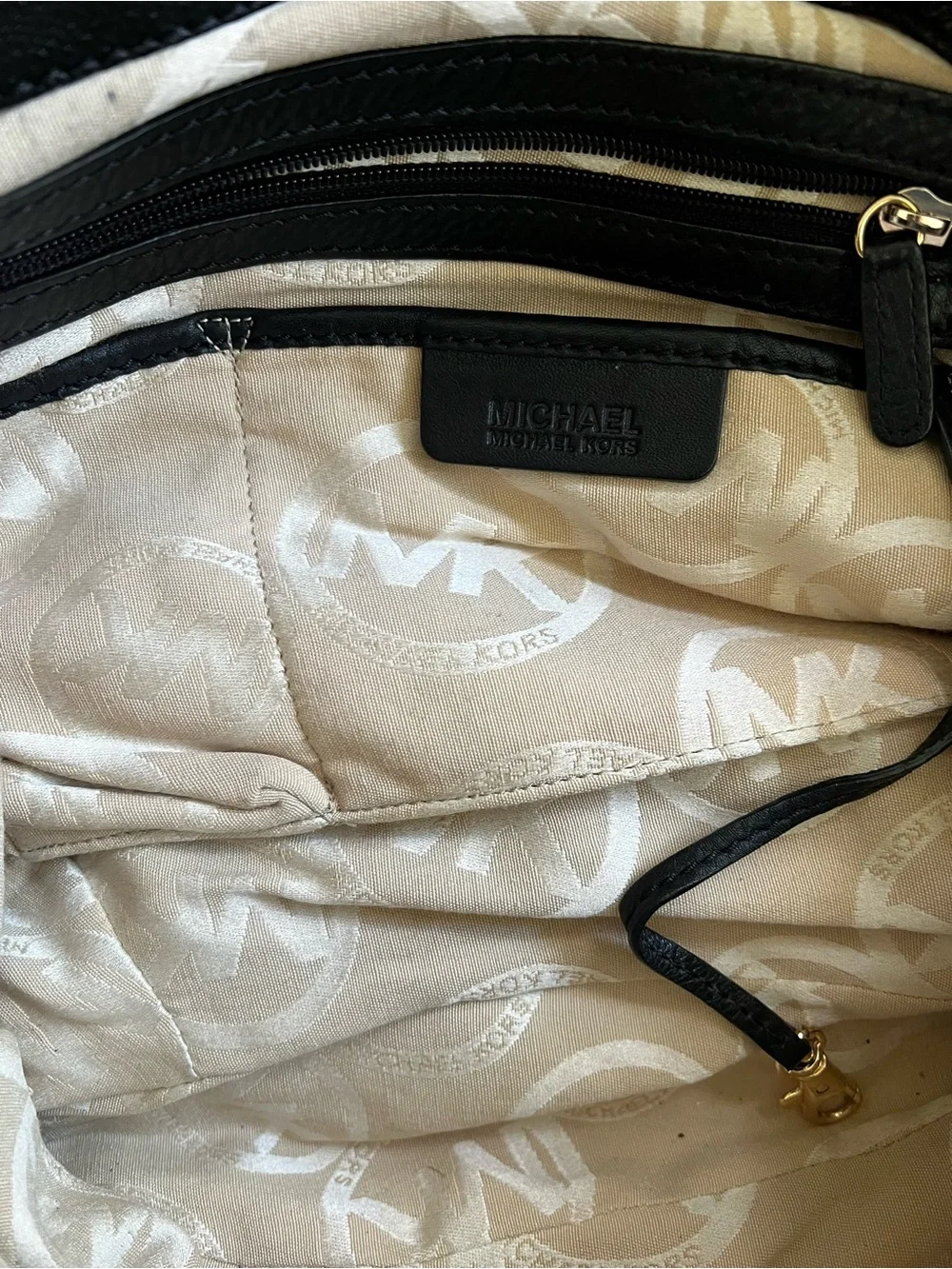 Michael Kors Pebbled Leather Black Zipper Front Satchel with Crossbody Large